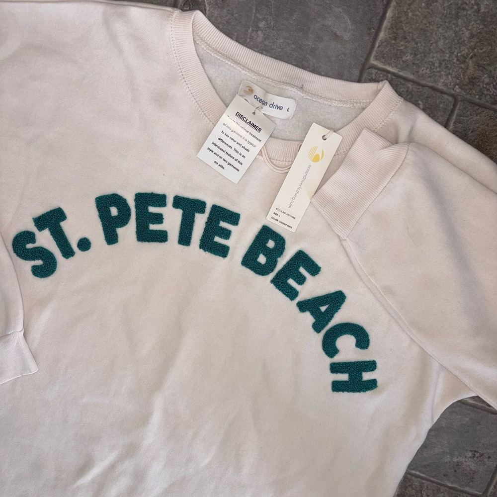Ocean Drive‎ Crewneck Sweatshirt St Pete Beach Patchwork Spellout Cozy Soft New